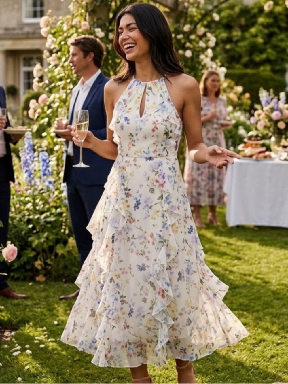NWOT Ted Baker Lauriin Floral Halter Neck Dress Sz US 2 Or Ted Sz 0